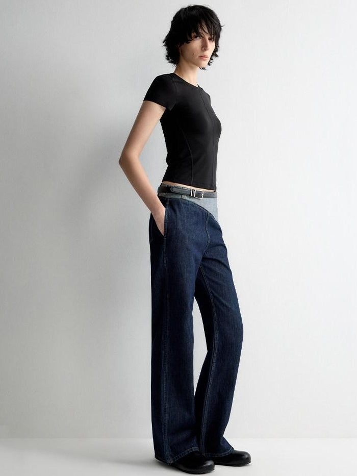 RUN TO THE FUTURE Durable Washed Denim Low Rise Loose Fit Casual Zip Fly Wide-Leg Jeans