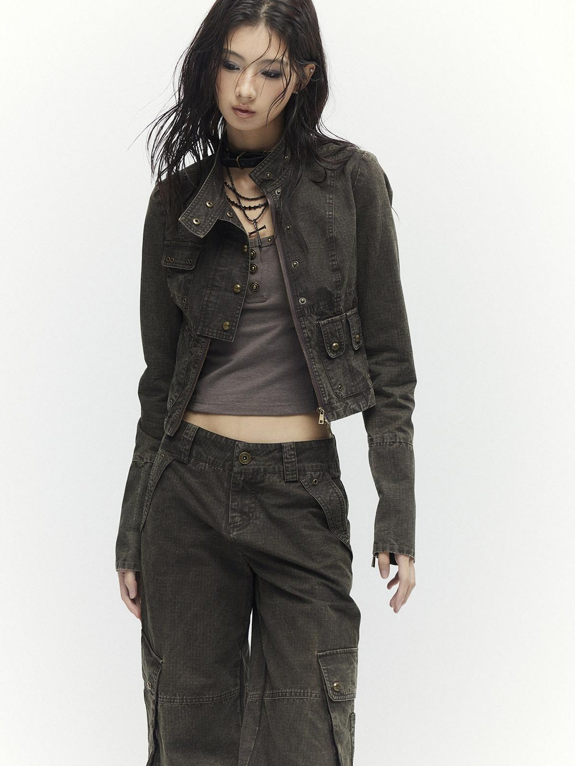 Low pixel High Waist 100 Percent Cotton Vintage Slim Fit Women Coffee Brown Straight Pants