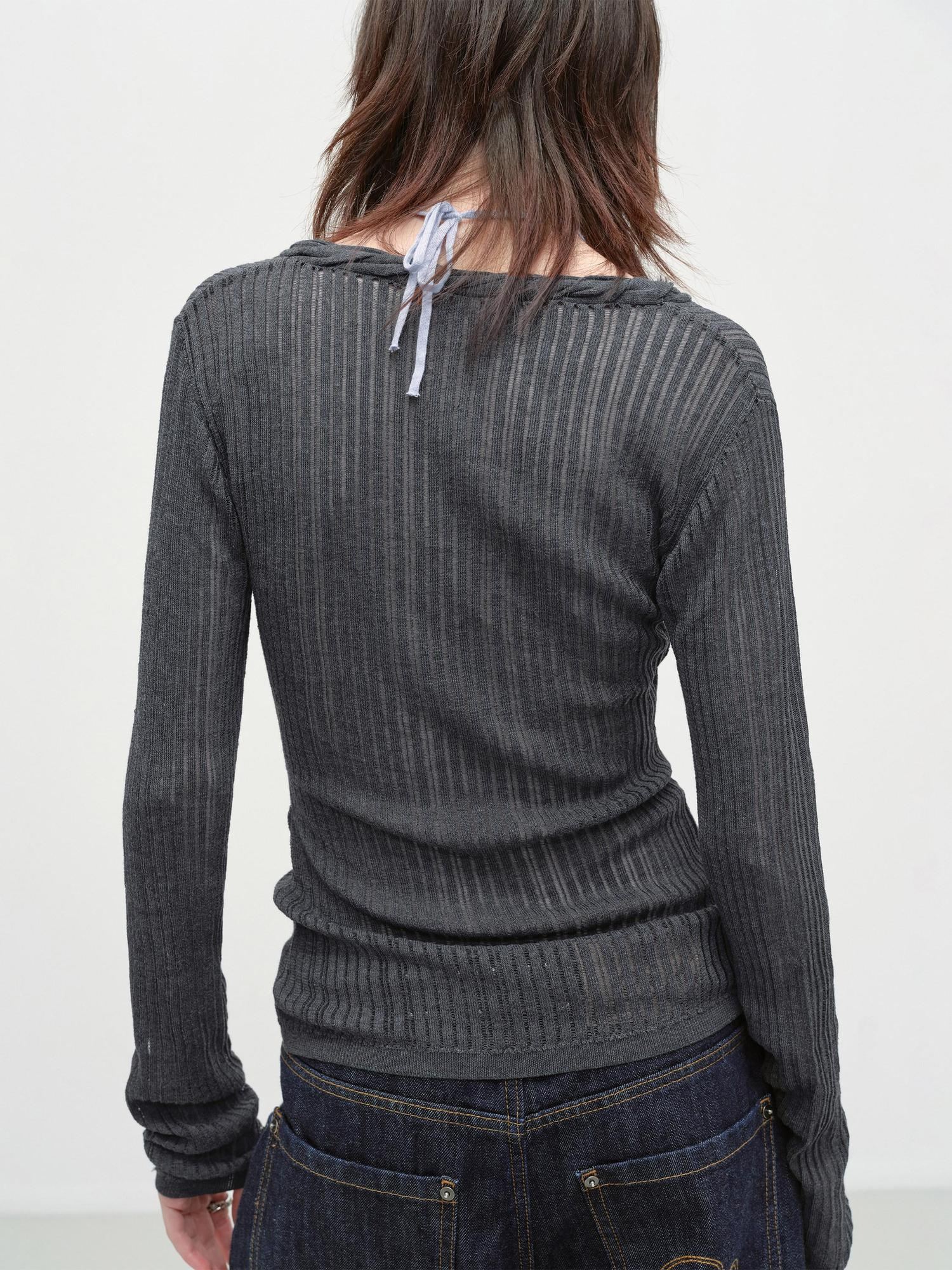 RUN TO THE FUTURE Antibacterial V-neck Slim Layered Knit Women Outdoor Gray Long Sleeve T-Shirts