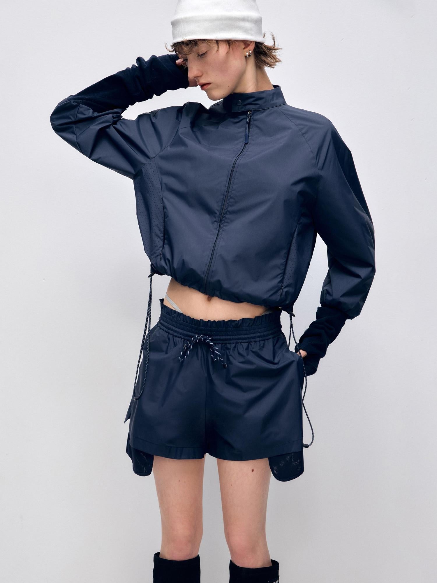 RUN TO THE FUTURE Pocketed Elastic Waist Vintage Wide Leg Loose Office Polyester Short Trousers