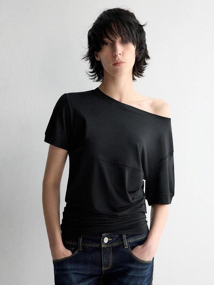 RUN TO THE FUTURE Breathable Modal Slim Fit Boat Neck Casual Women Solid Short Sleeve T-Shirts
