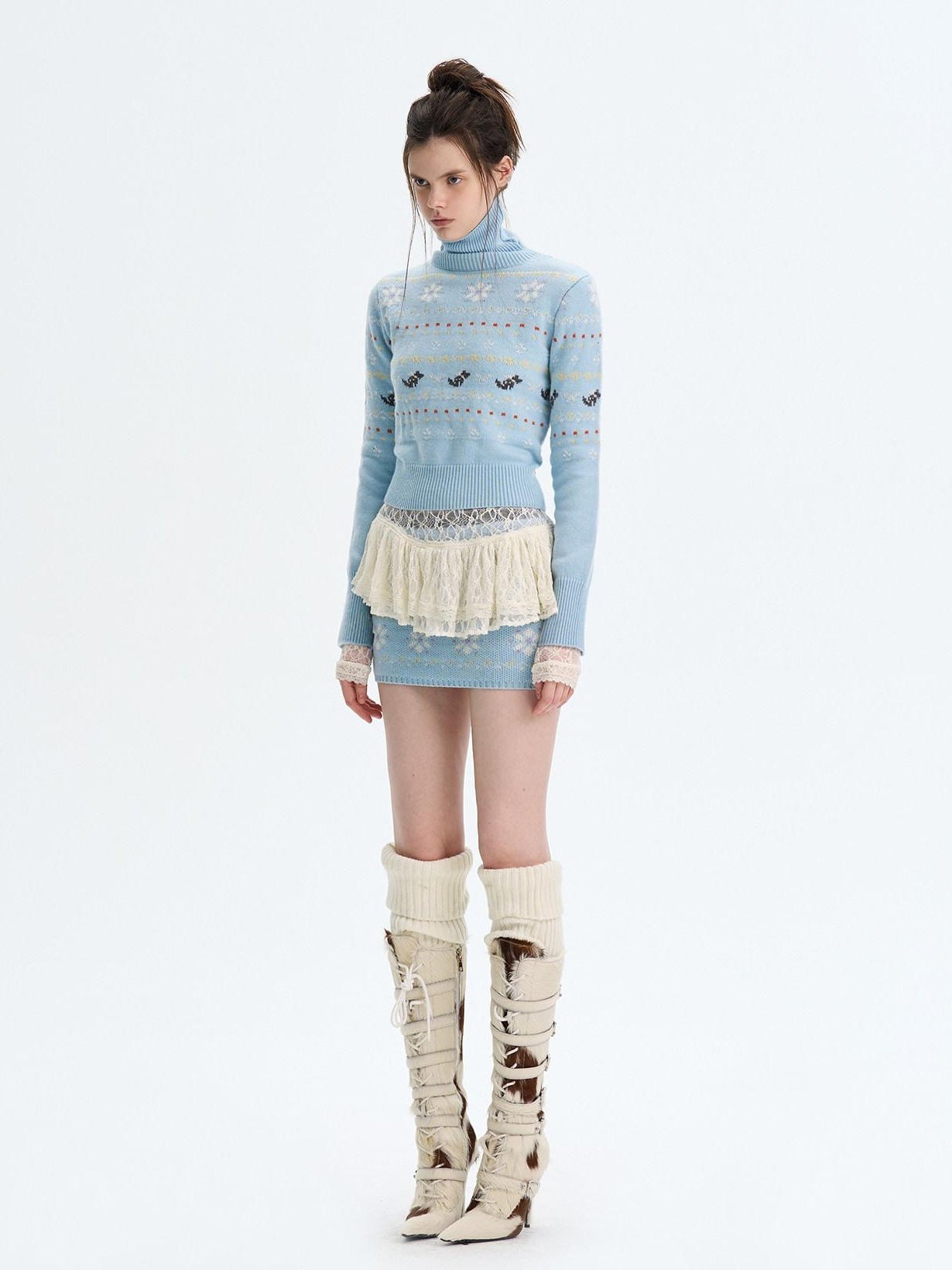 The NeverMore High Stretch Nylon Lace Vintage Slim Layered For Women Long Sleeve Crop Tops