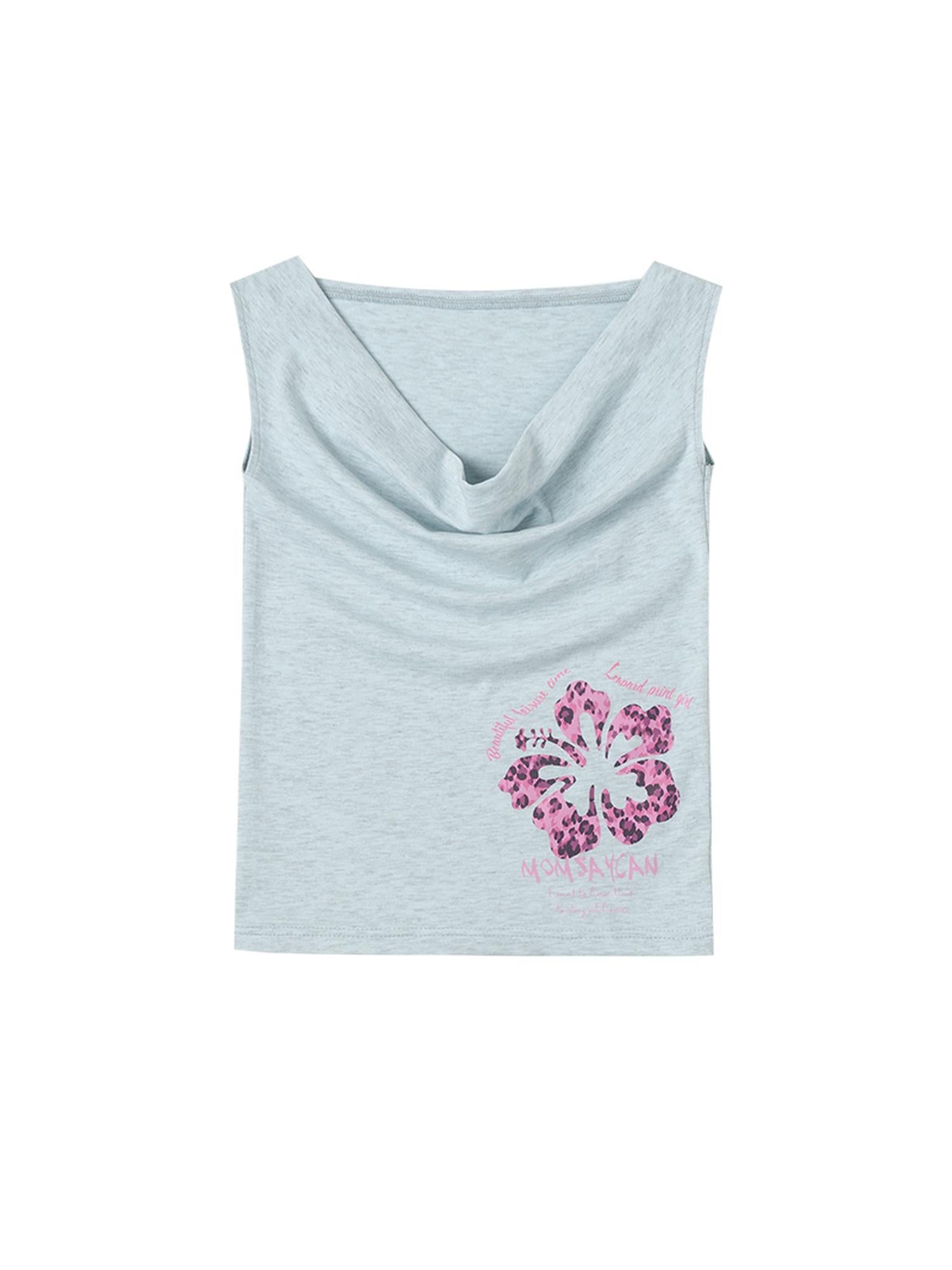 MOMSYCAN FOX LINE Summer Slim Cowl Neck Leopard Hem T Shirt