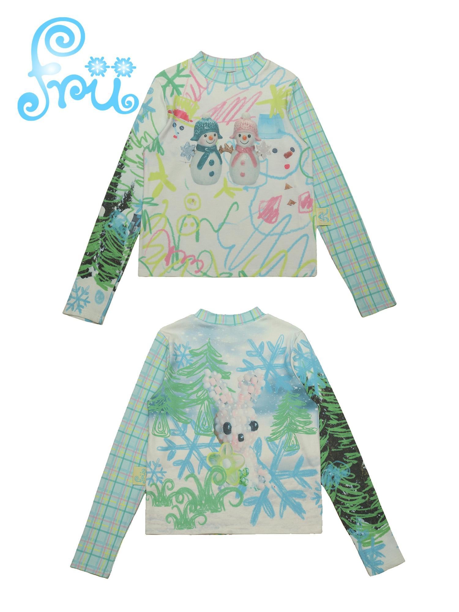 Frufru Gulu Cozy Snowman Print Flannel Shirt