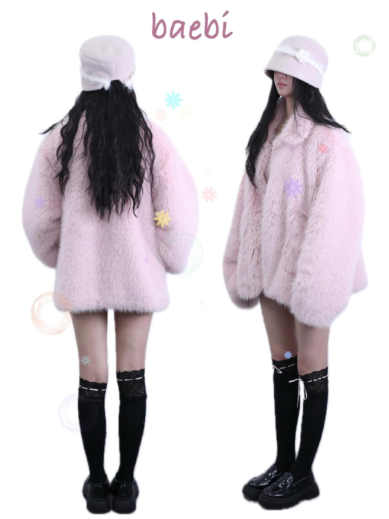 bae bi Blush Pink Oversized Mid Length Sweet Women&
