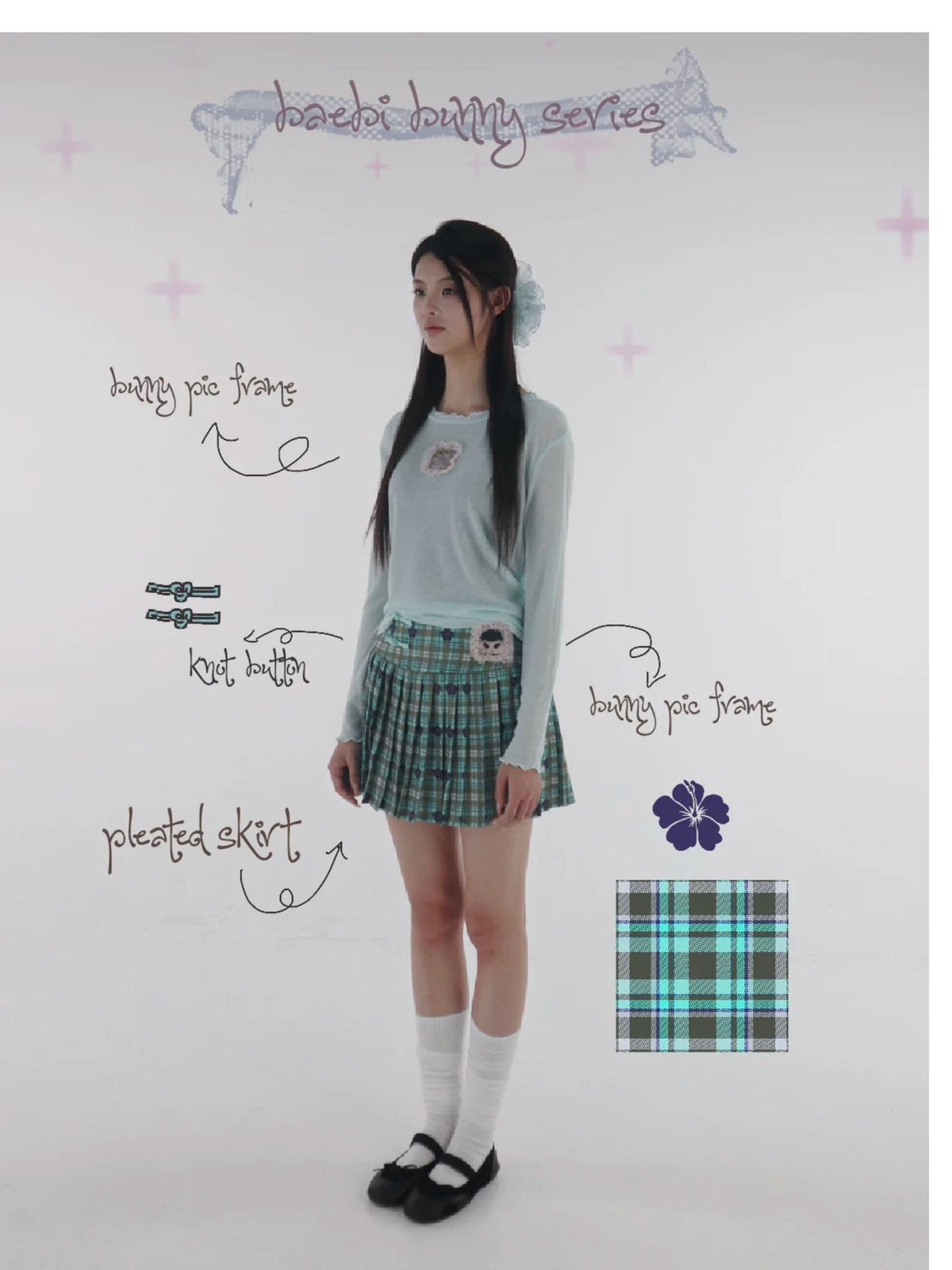 bae bi Dense Twill Plaid Frog Button High Waist Women&