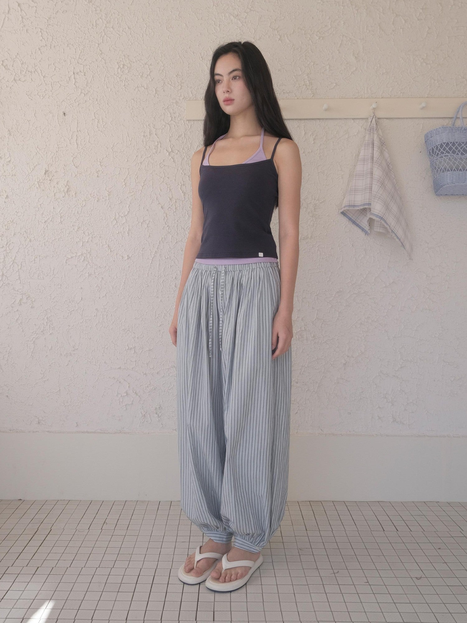 DKZ OFFICIAL Blue White Striped Relaxed Tapered Women&