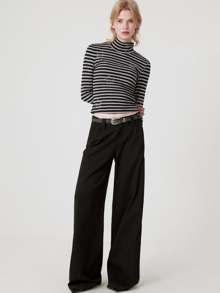 RUN TO THE FUTURE Original Pocketed Low Rise Zip Fly Stretch Black Women Straight Pants