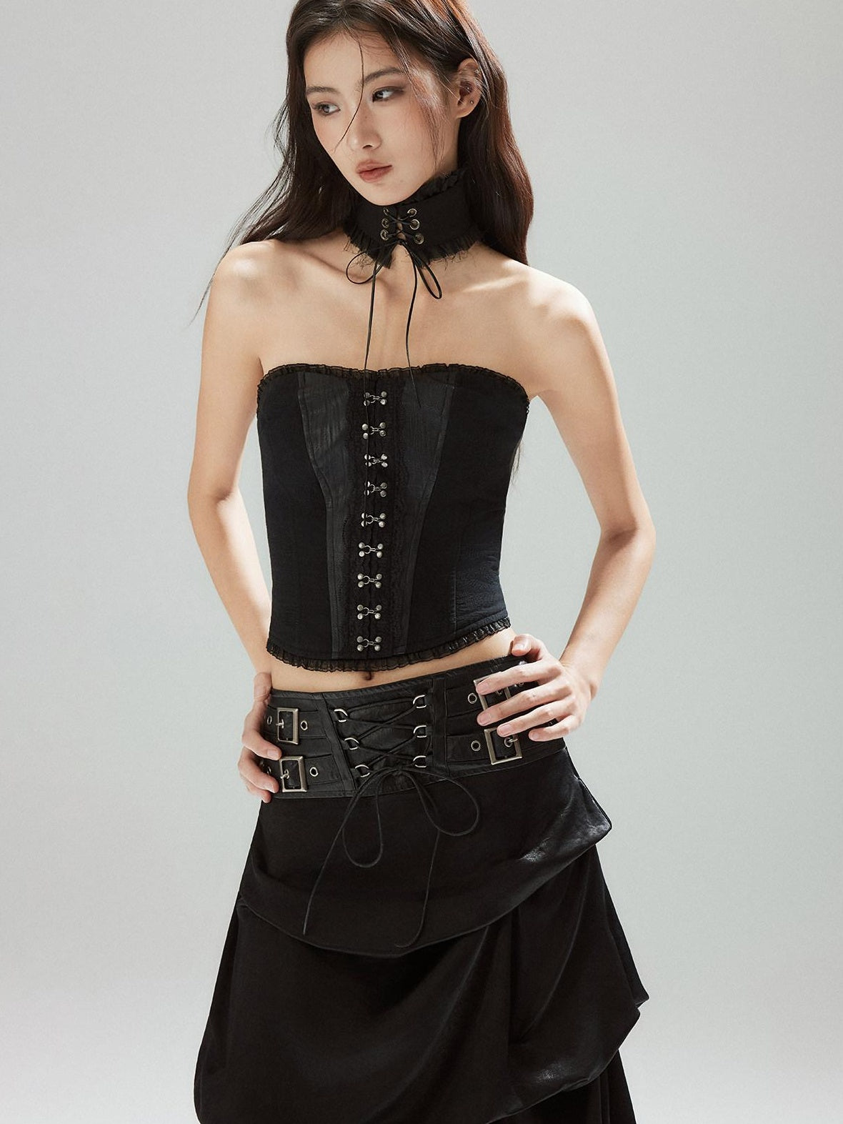 Low pixel Zipper Slim Fit Cotton Streetwear Black Short No Padding Tube Tops