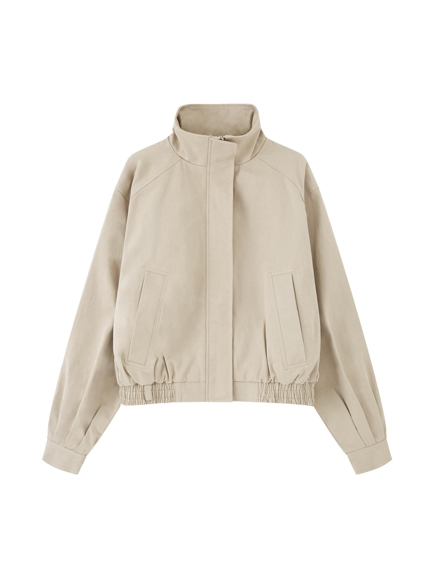 RUN TO THE FUTURE Original Design 100 Cotton Loose Fit Short Zip Stand Collar Khaki Track Jackets