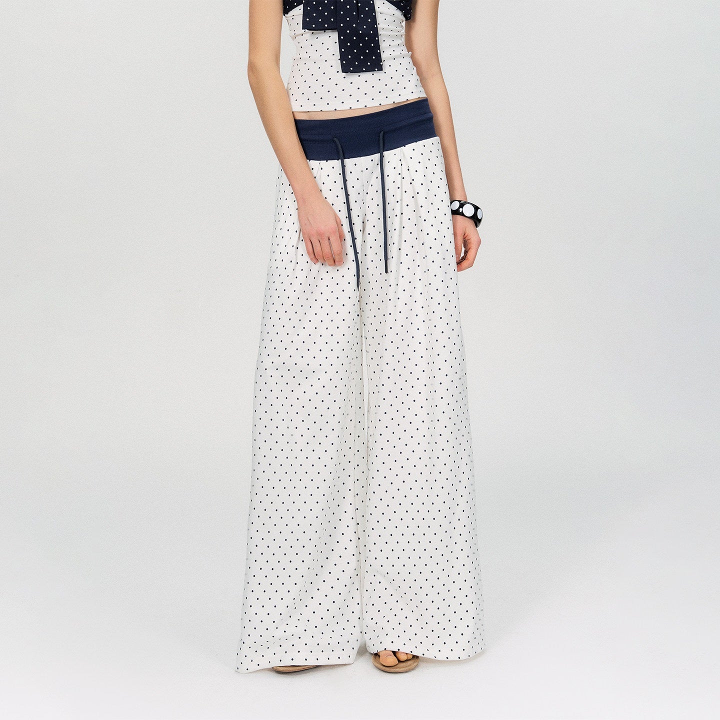 The_NeverMore_Polka_Dot_Cotton_Two_Piece_Colorblock_Sexy_High_Waist_Pants_Tube_Tops_MISSTT