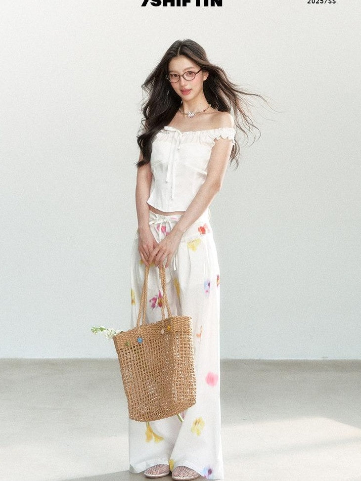 7Shiftin 100 Percent Cotton Drawstring Natural Waist Loose Fit Women Wide Leg Pants