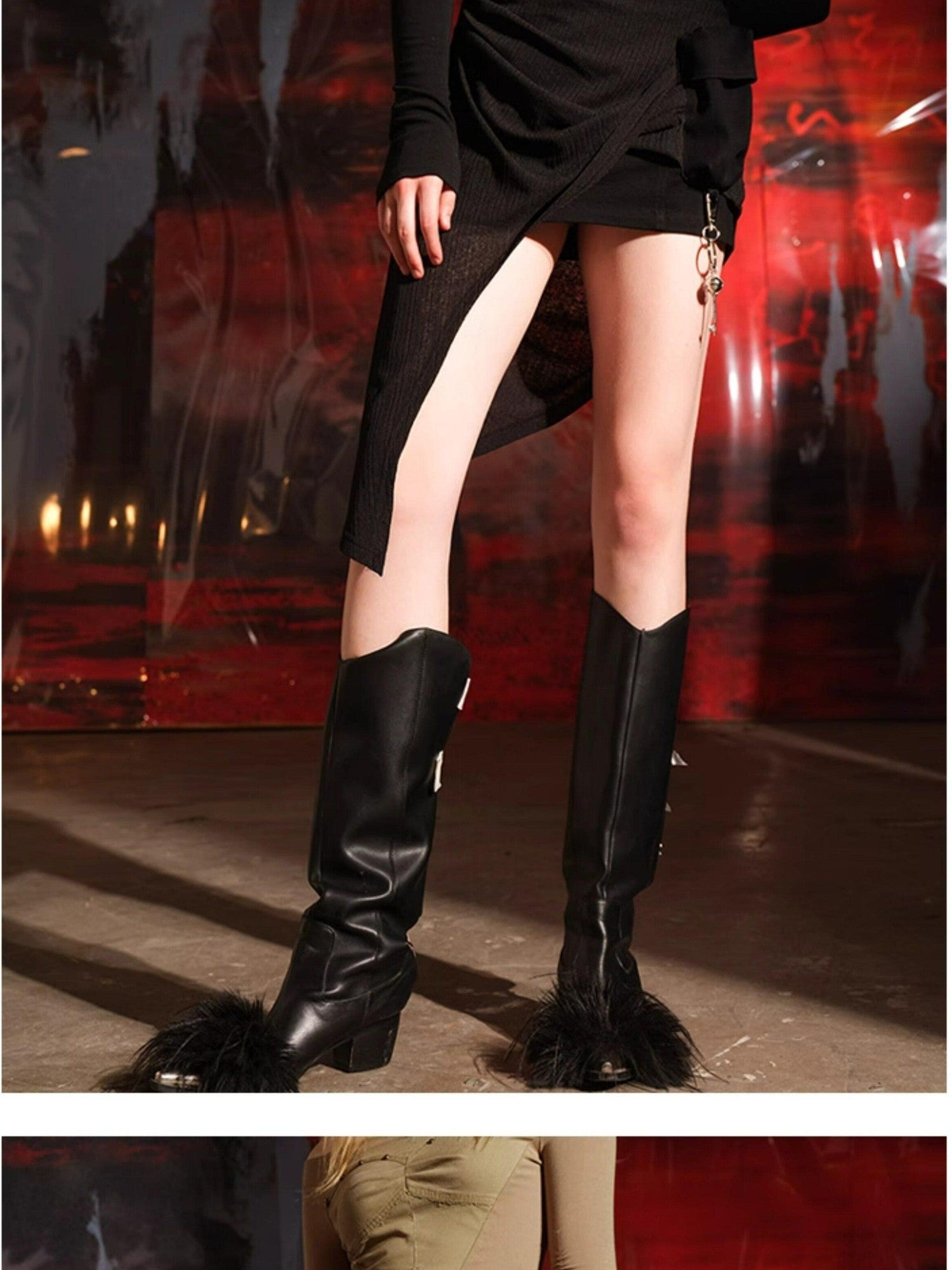 NORTH NODE Patchwork Asymmetrical Solid A Line Mid Waist Women&