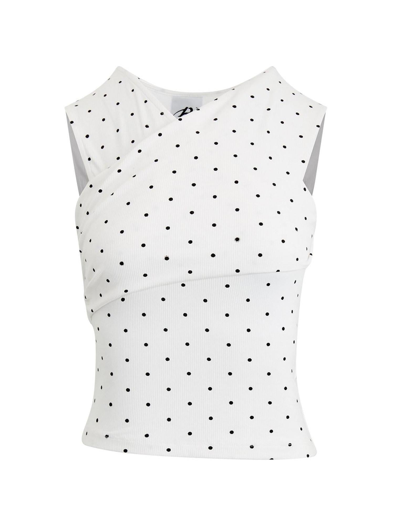 RUN TO THE FUTURE Original Design Slim Cropped Polka Dot Viscose Stretch Women Tank Tops