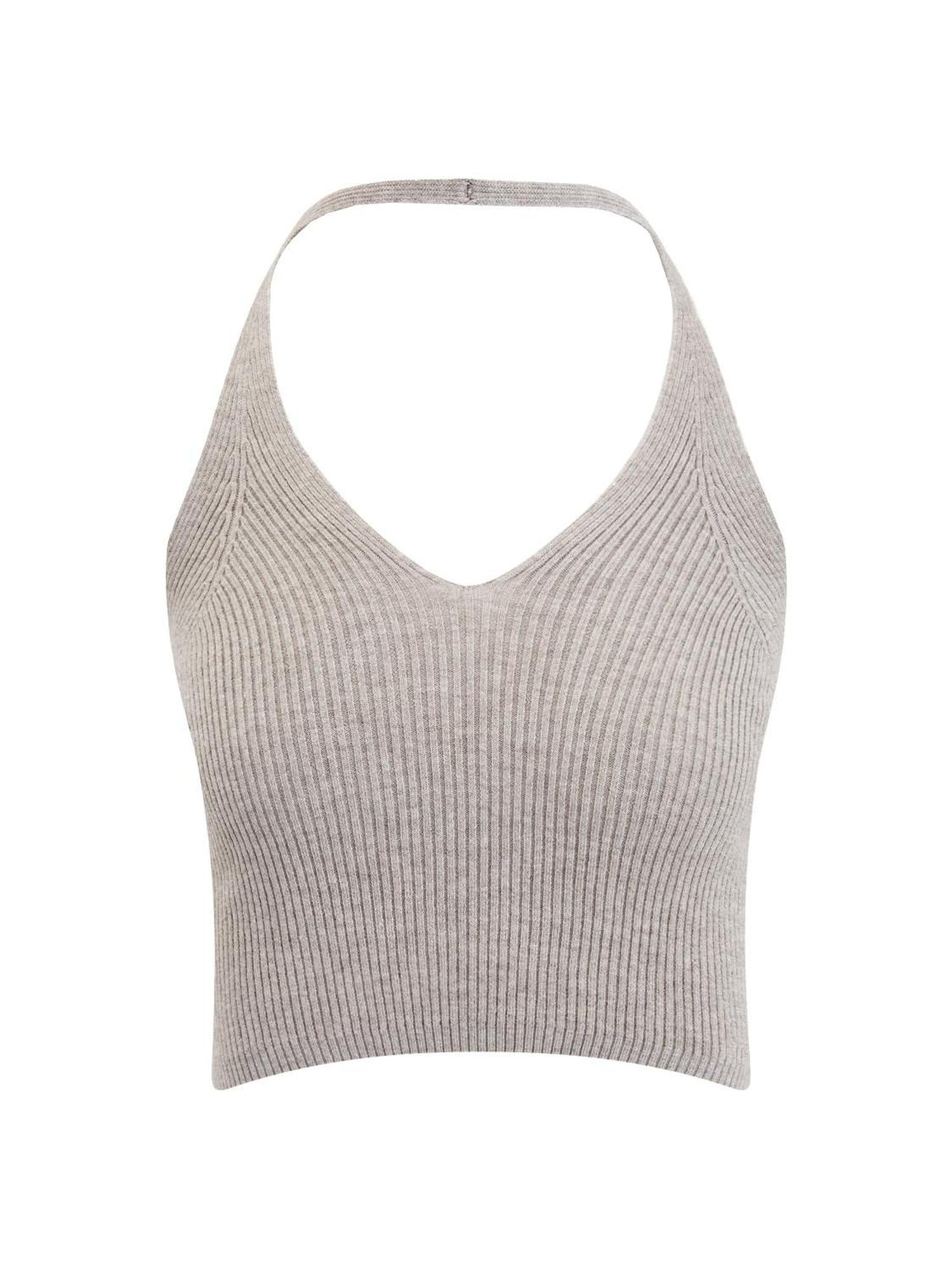 RUN TO THE FUTURE Original Design Viscose Blend Slim Fit Halter Cropped Women Solid Tank Tops