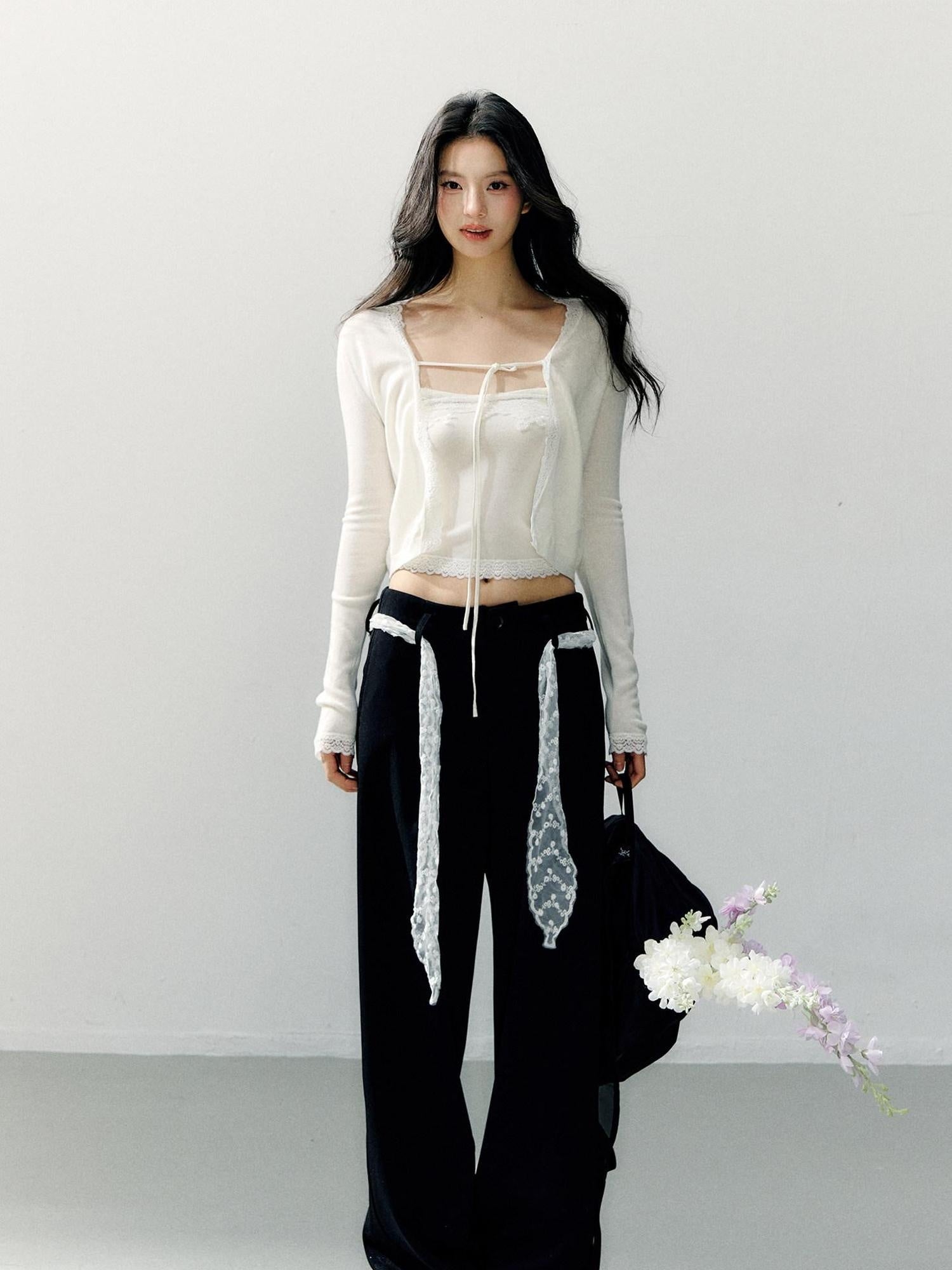 7Shiftin Two Piece High Waist Solid Knit Square Neck Casual Women Long Sleeve Crop Tops