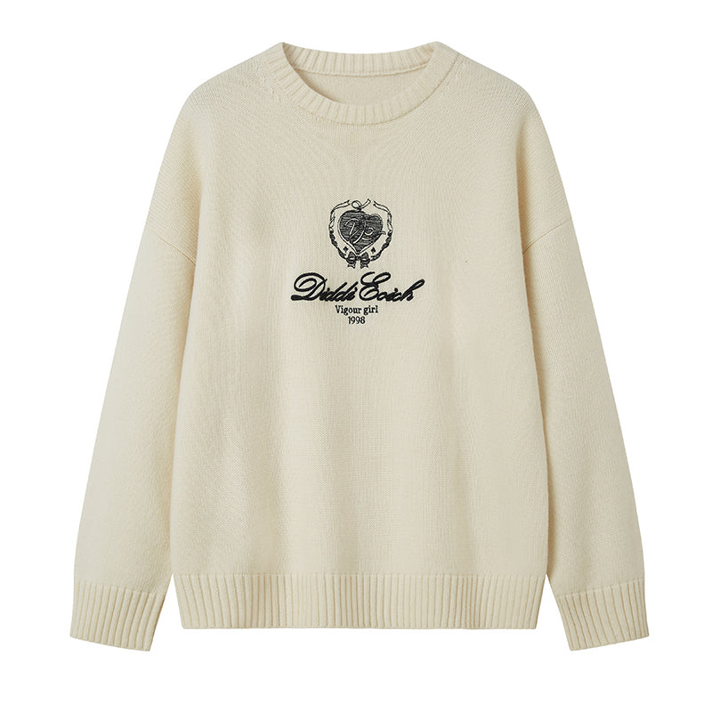 DIDDI MODA Classic Collar Knit Sweater With Bow Emblem Embroidery