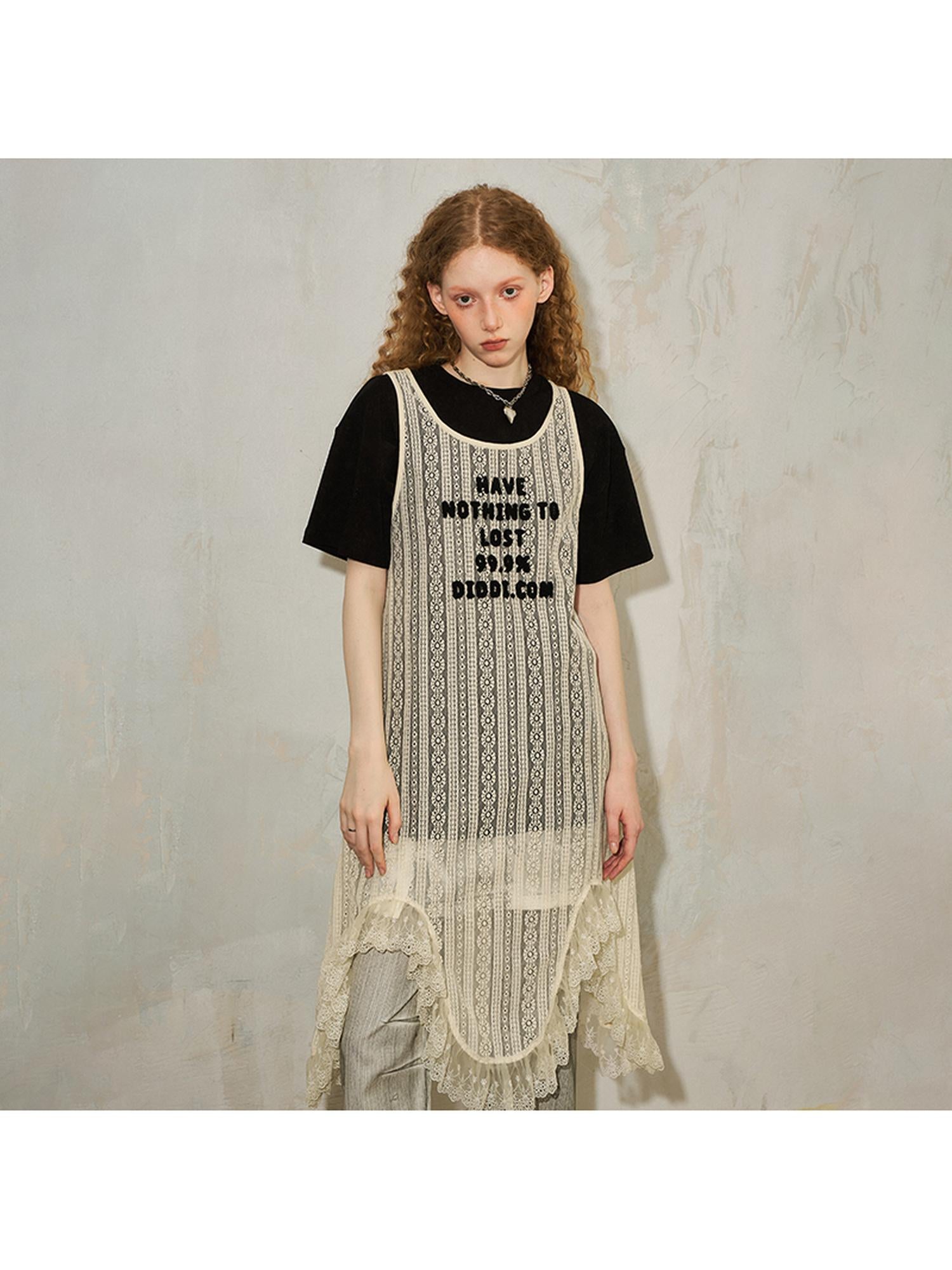 DIDDI MODA Elegant Lace Asymmetrical Hem Relaxed Beach Dress