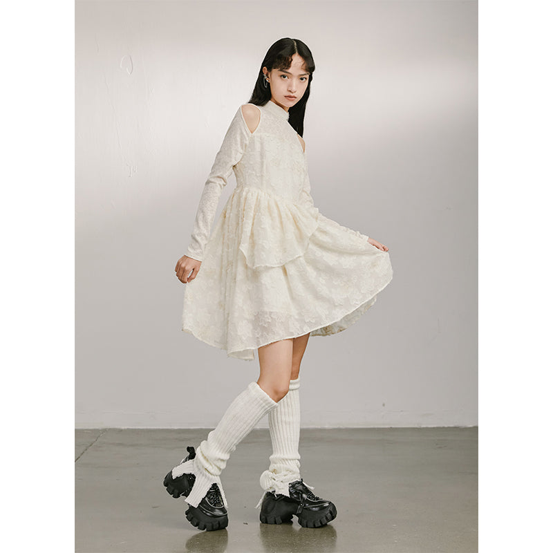 Vintage Off Shoulder Knit Dress With Lace Detail