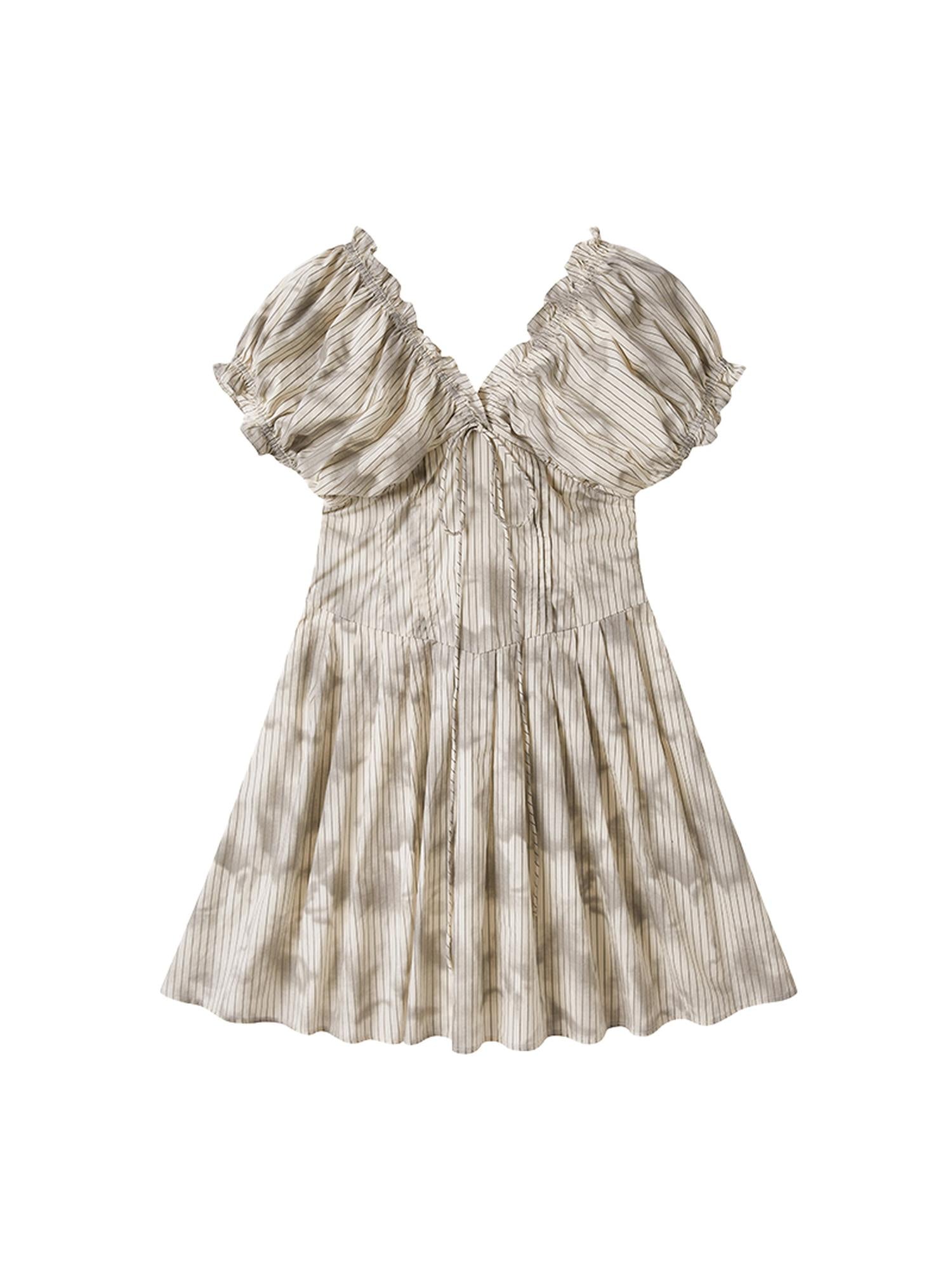 DIDDI MODA Playful V Neck Bubble Sleeve Floral Midi Dress