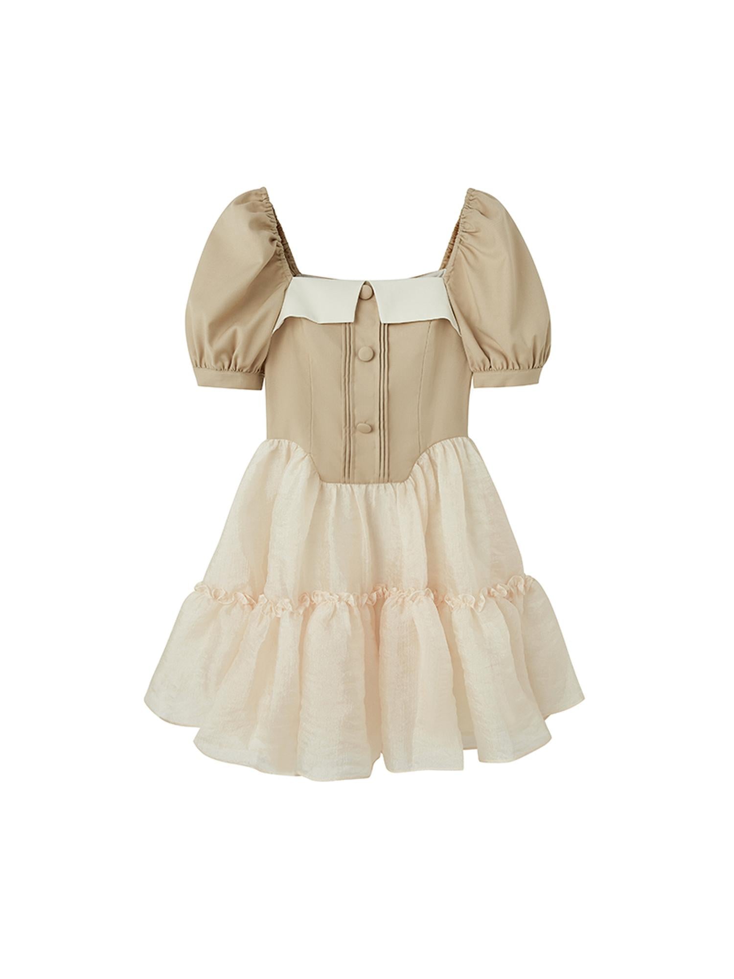 DIDDI MODA Princess Escape Bubble Sleeve Square Neck Tulle Dress