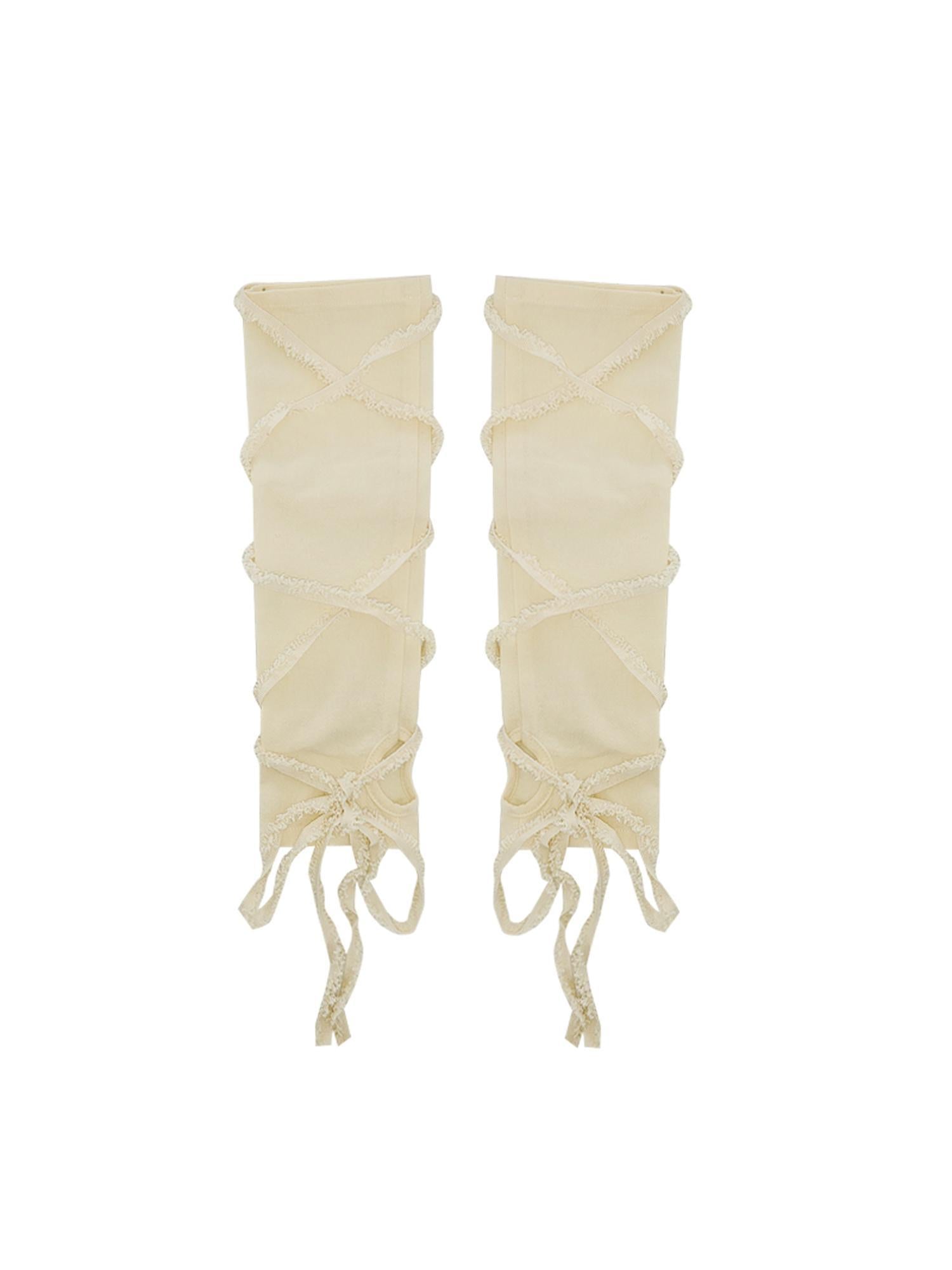 WSW WUSHENWU Wireless Possibilities Tie Detail Beige Multi Style Sleeve Accent