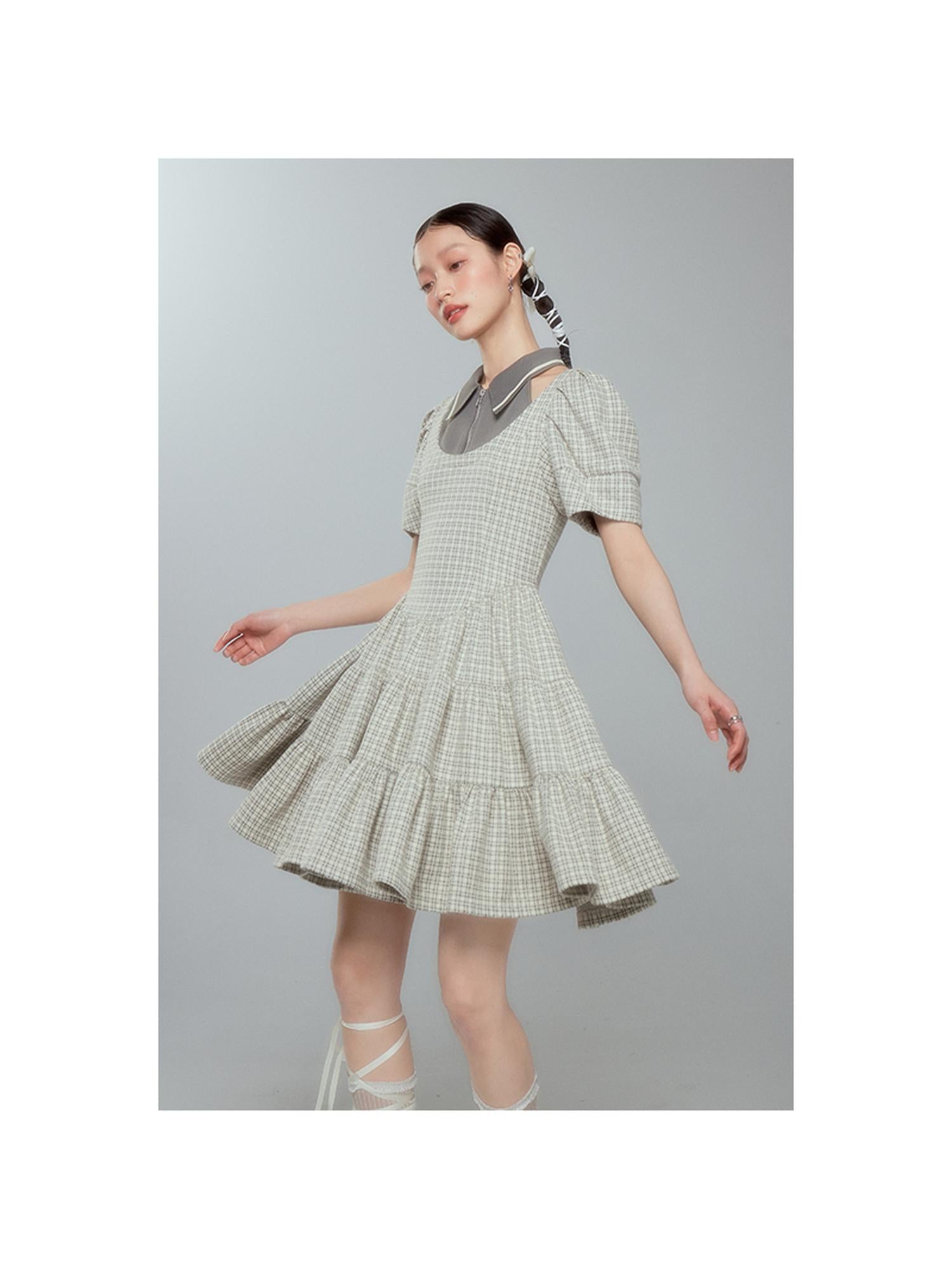 DIDDI MODA Vintage Knit Layered A Line Dress With Contrast Trim