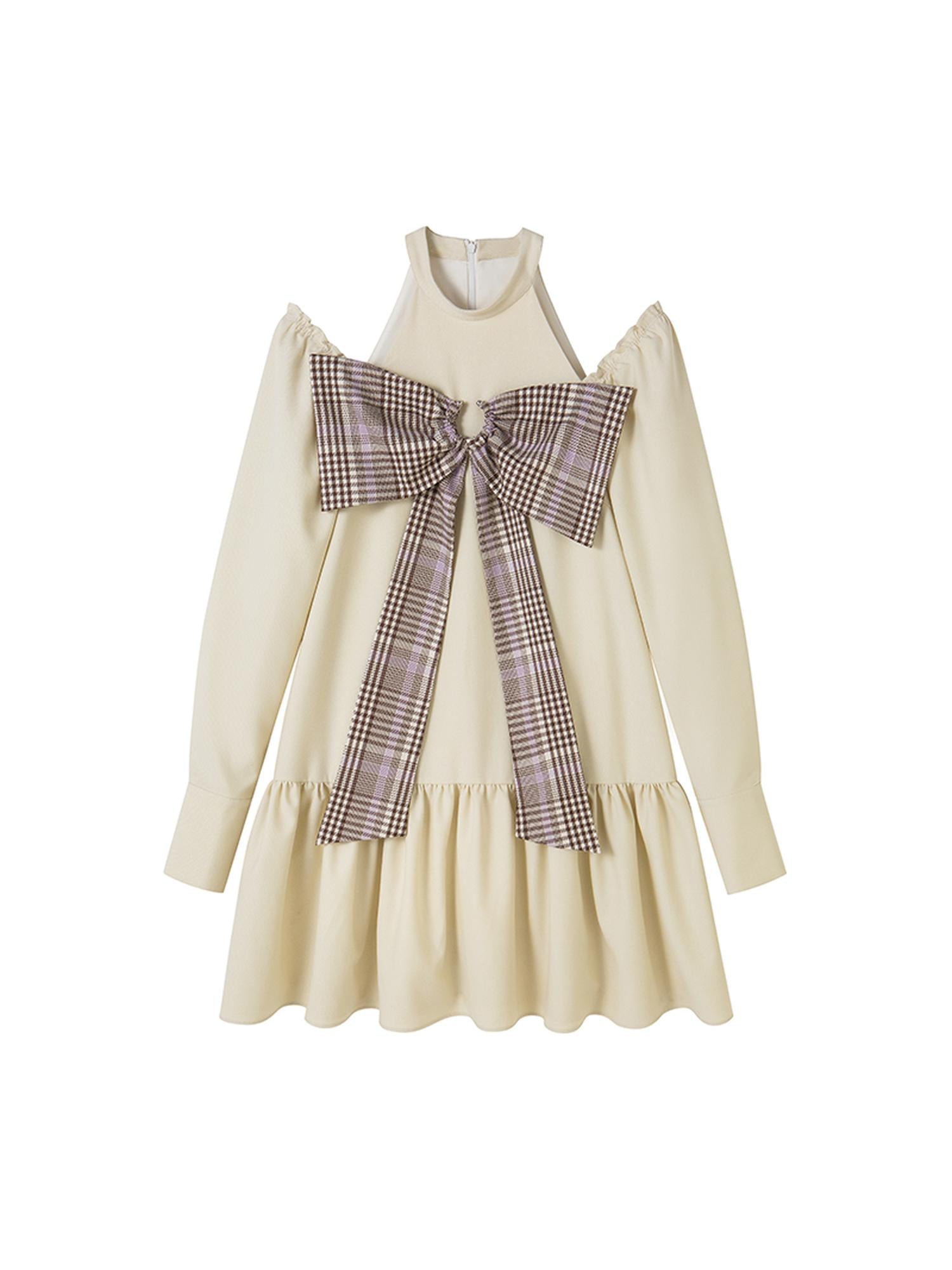 Sweet Bow Black Dress Elegant Lace Up Sleeves