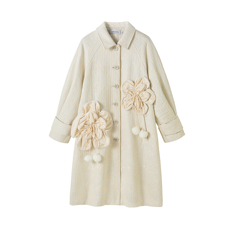 DIDDI MODA 3D Floral A Line Wool Coat