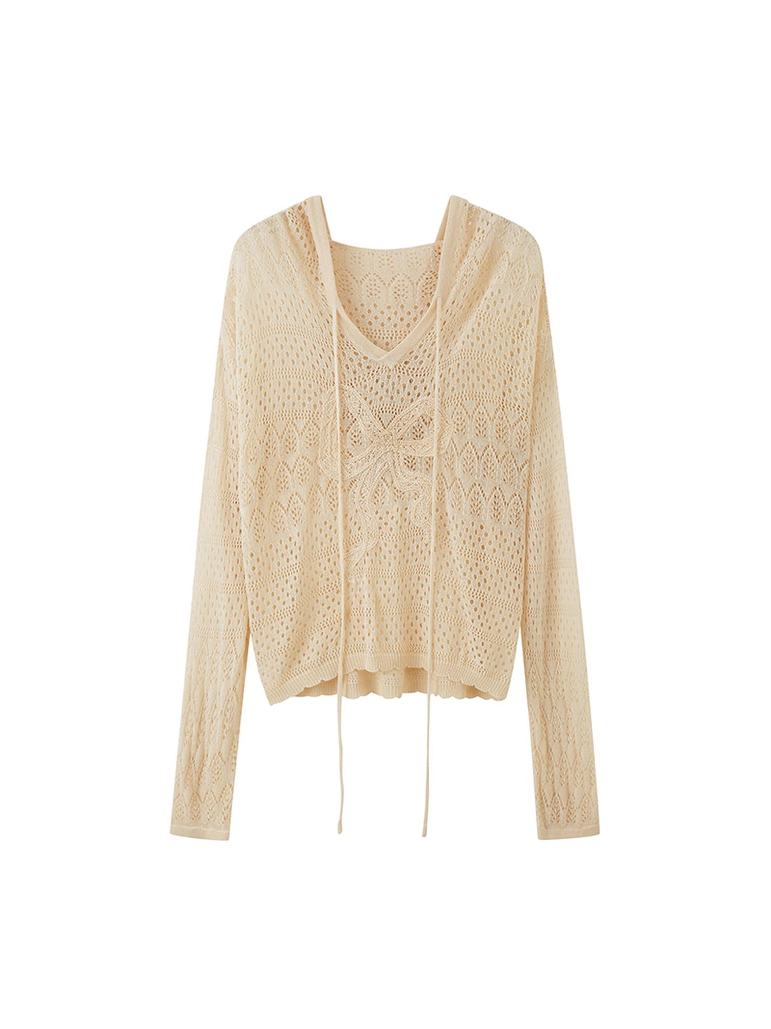 DIDDI MODA Lace Knit Bow Hooded Top