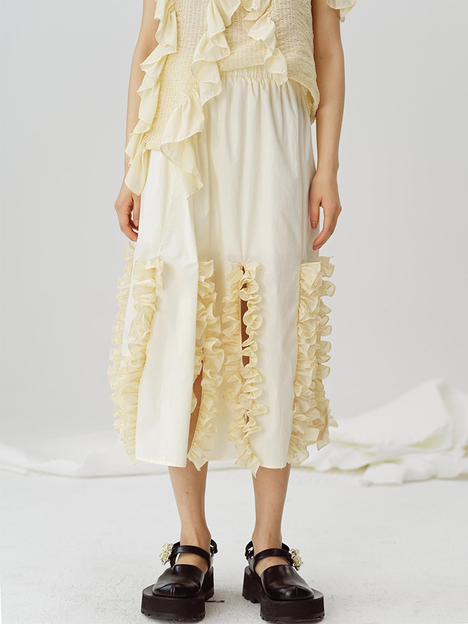 DIDDI MODA Flounced Split Hem Midi Skirt With Elastic Waist