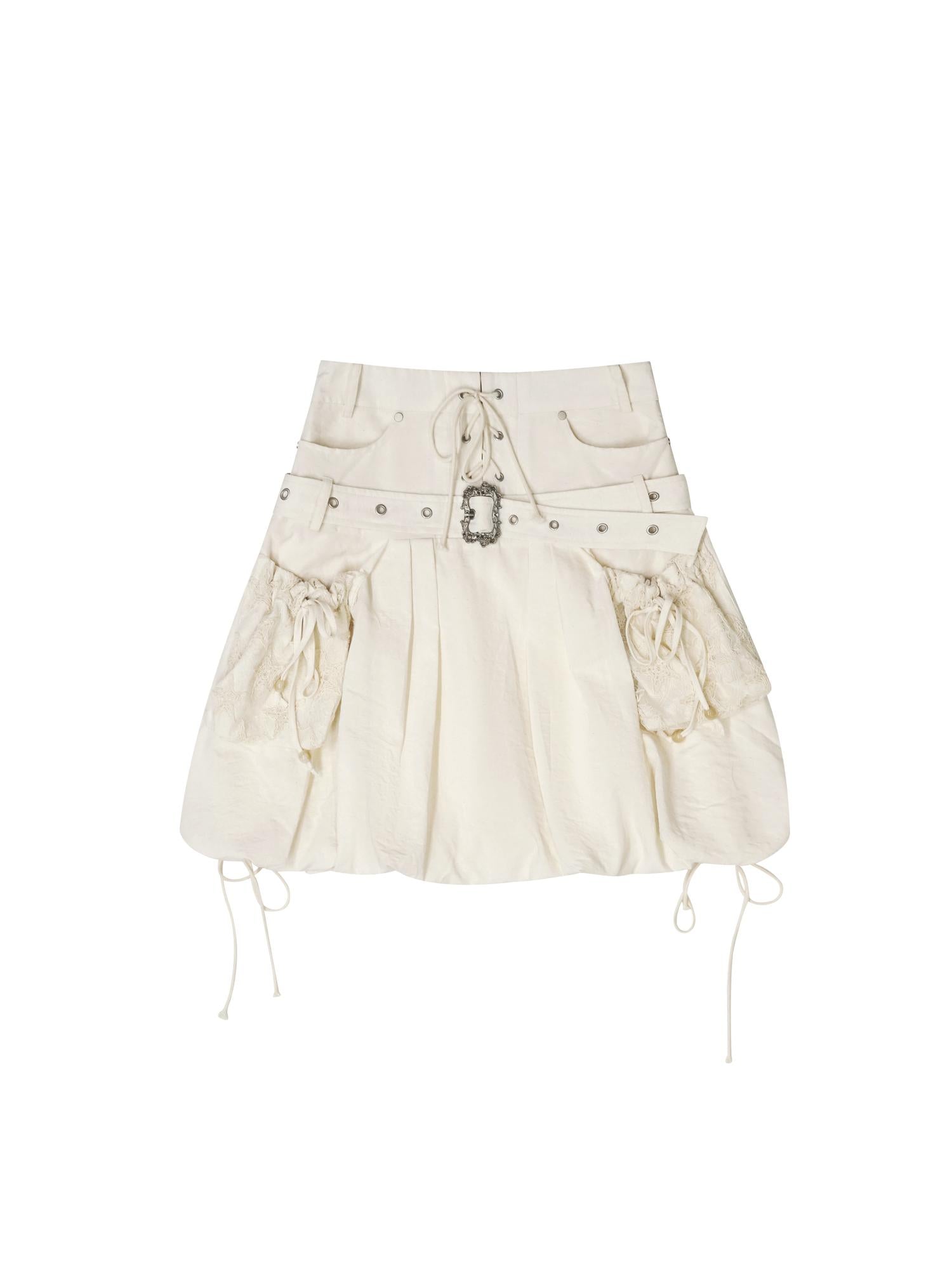 Cest Nous Punk Romantic High Waist Lace-Up Cargo Bloom Skirt Dresses