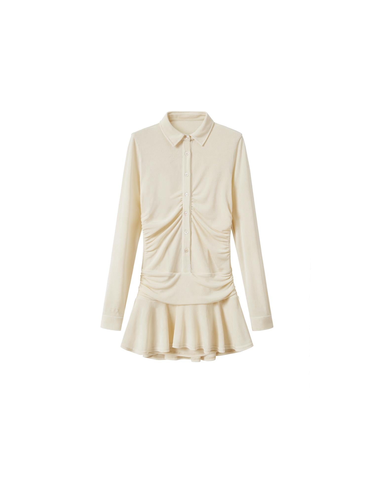 SweetChilling Flowy Casual Drop Waist Pleated Shirt Collar Dress