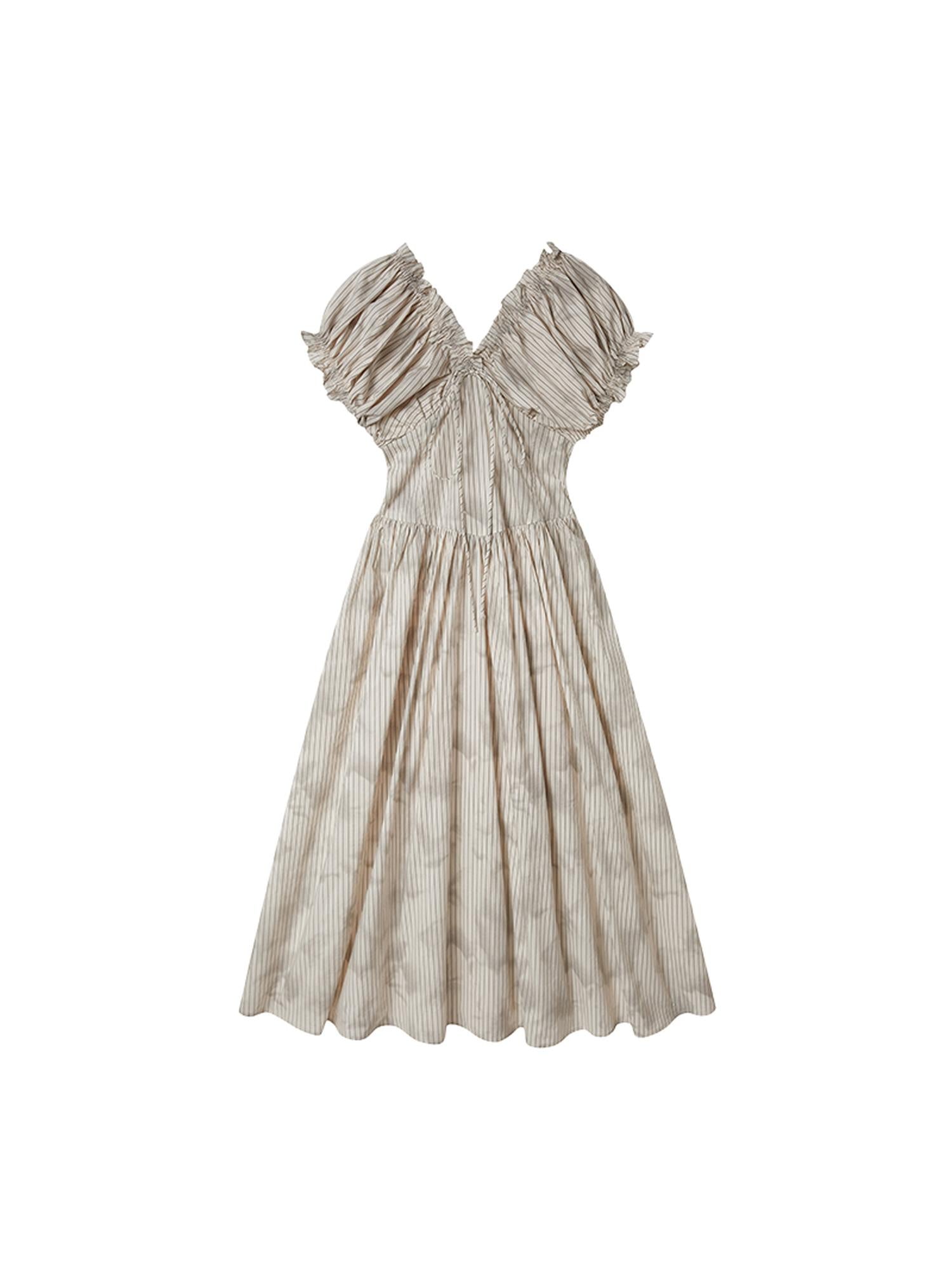 DIDDI MODA Playful V Neck Bubble Sleeve Floral Midi Dress