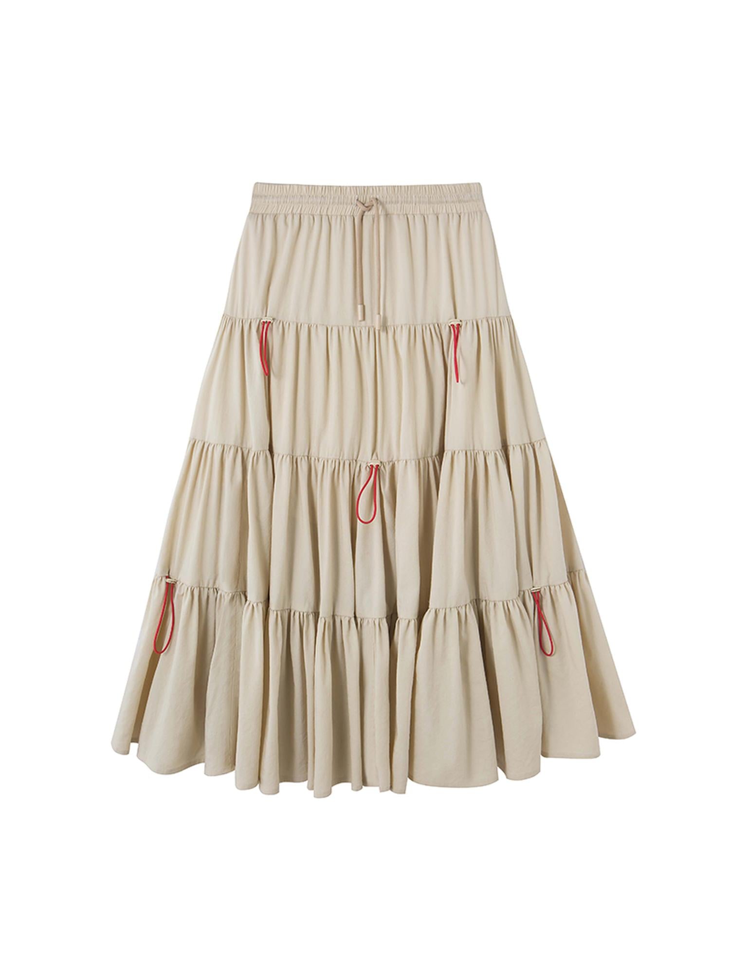DIDDI MODA Casual Khaki Tiered A Line Skirt With Layered Ruffles
