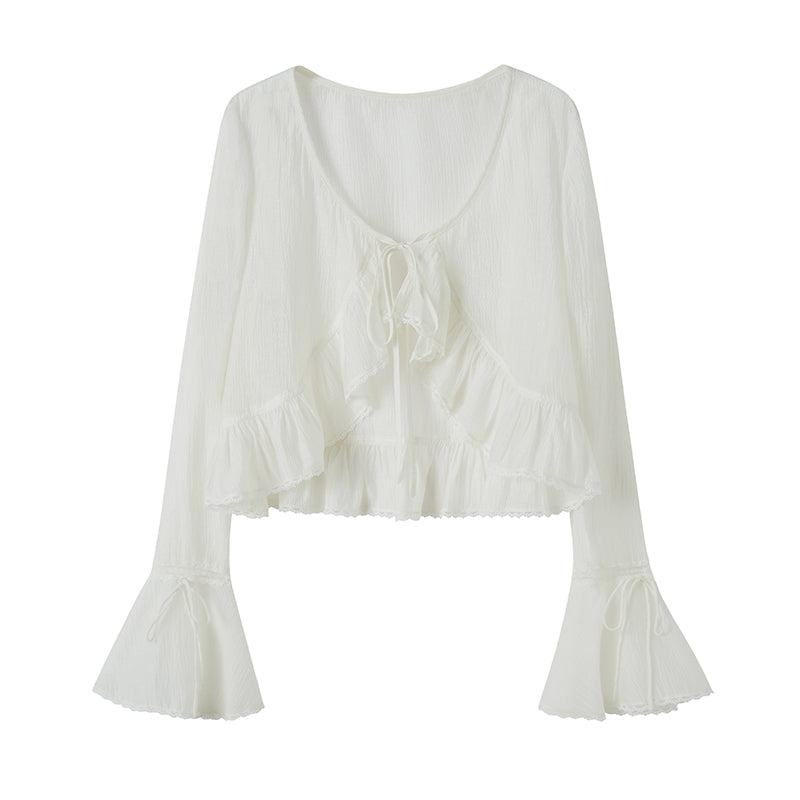 DIDDI MODA Lazy Tie Lace Sheer Cropped Cover Up