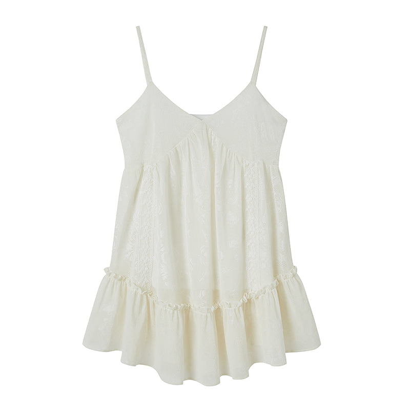 DIDDI MODA V Neck Jacquard Lace Trim Summer Tank Top