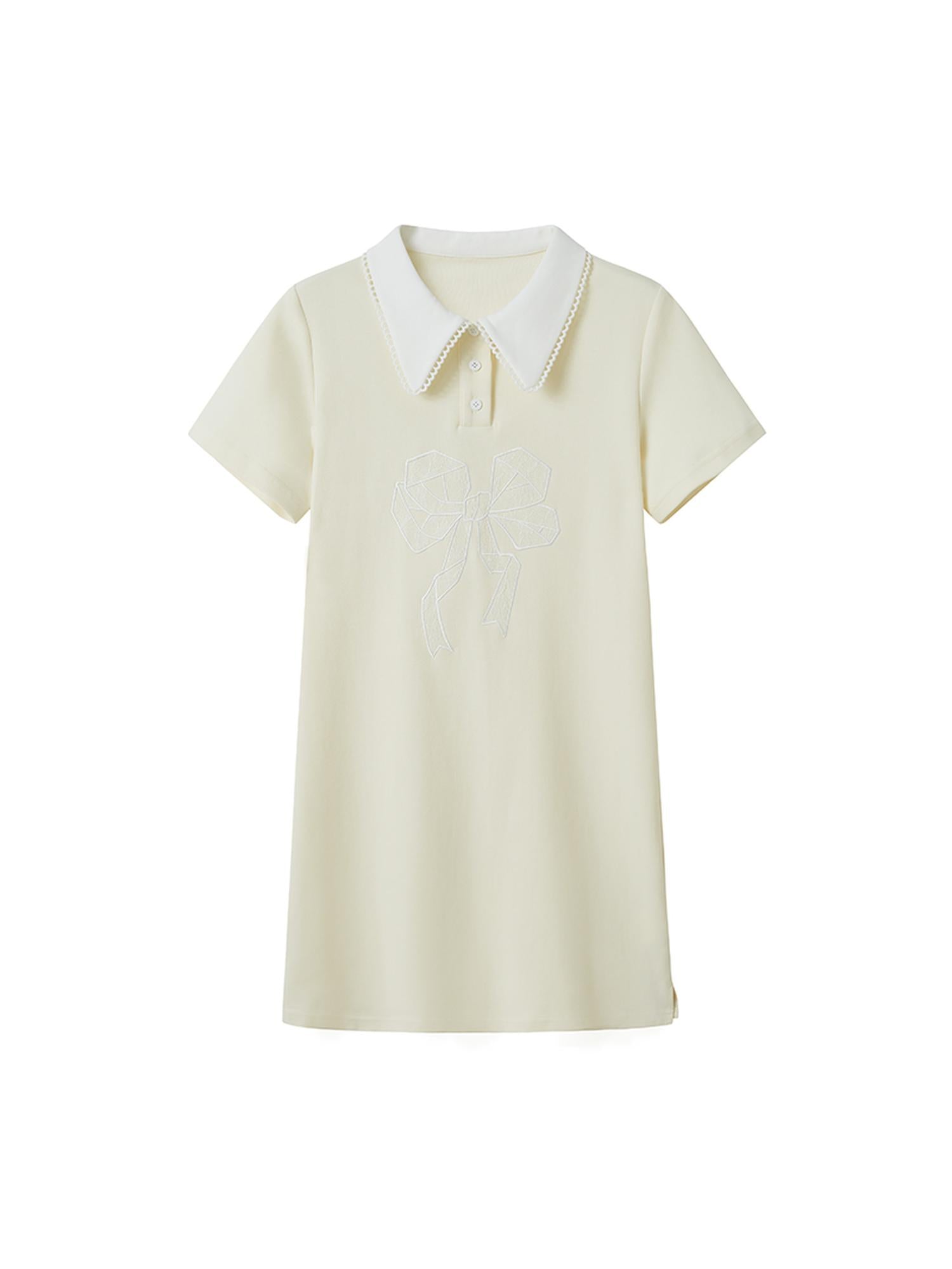 DIDDI MODA Floral Lace Bow Polo Collar Summer Dress