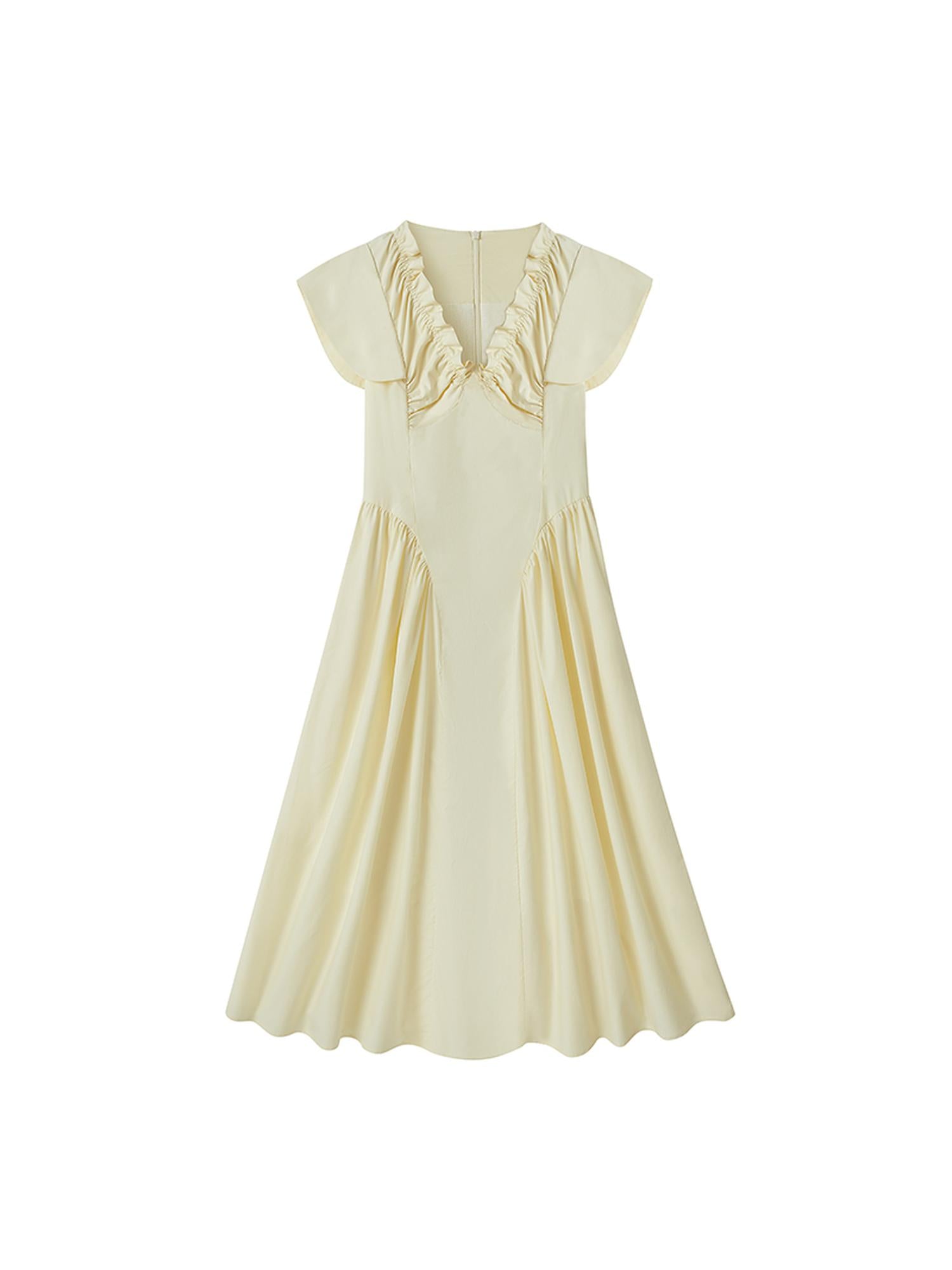 DIDDI MODA Elegant Sweet V Neck Flutter Sleeve Smocked Waist Maxi Dress