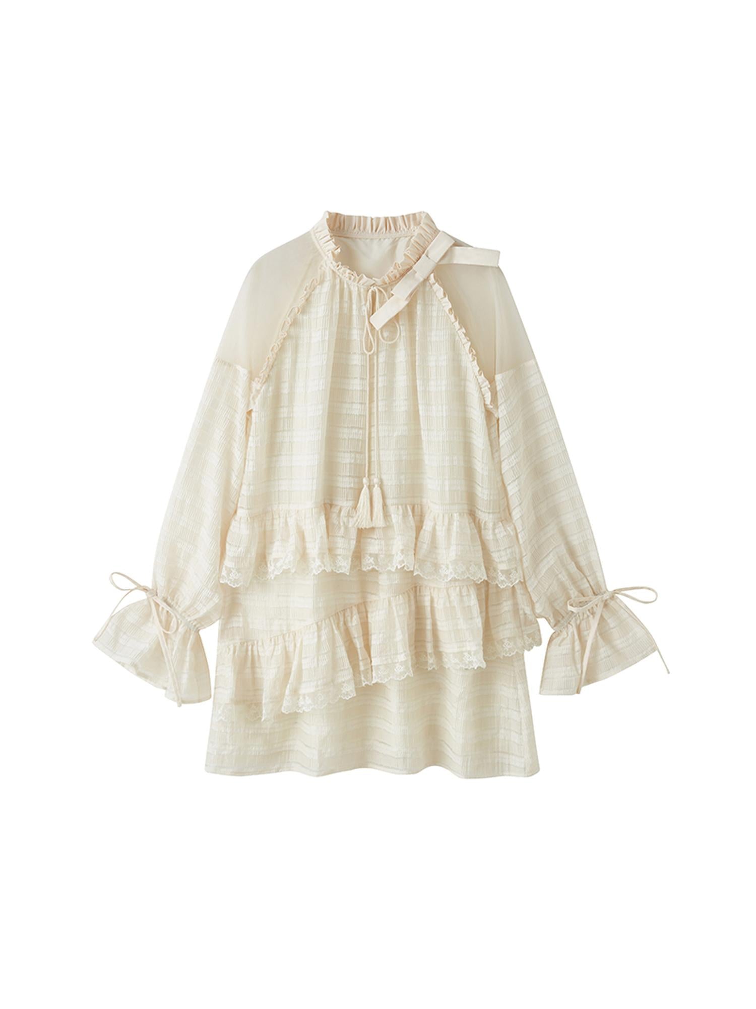 DIDDI MODA Layered Tulle Midi Dress With Fringe Lace Details