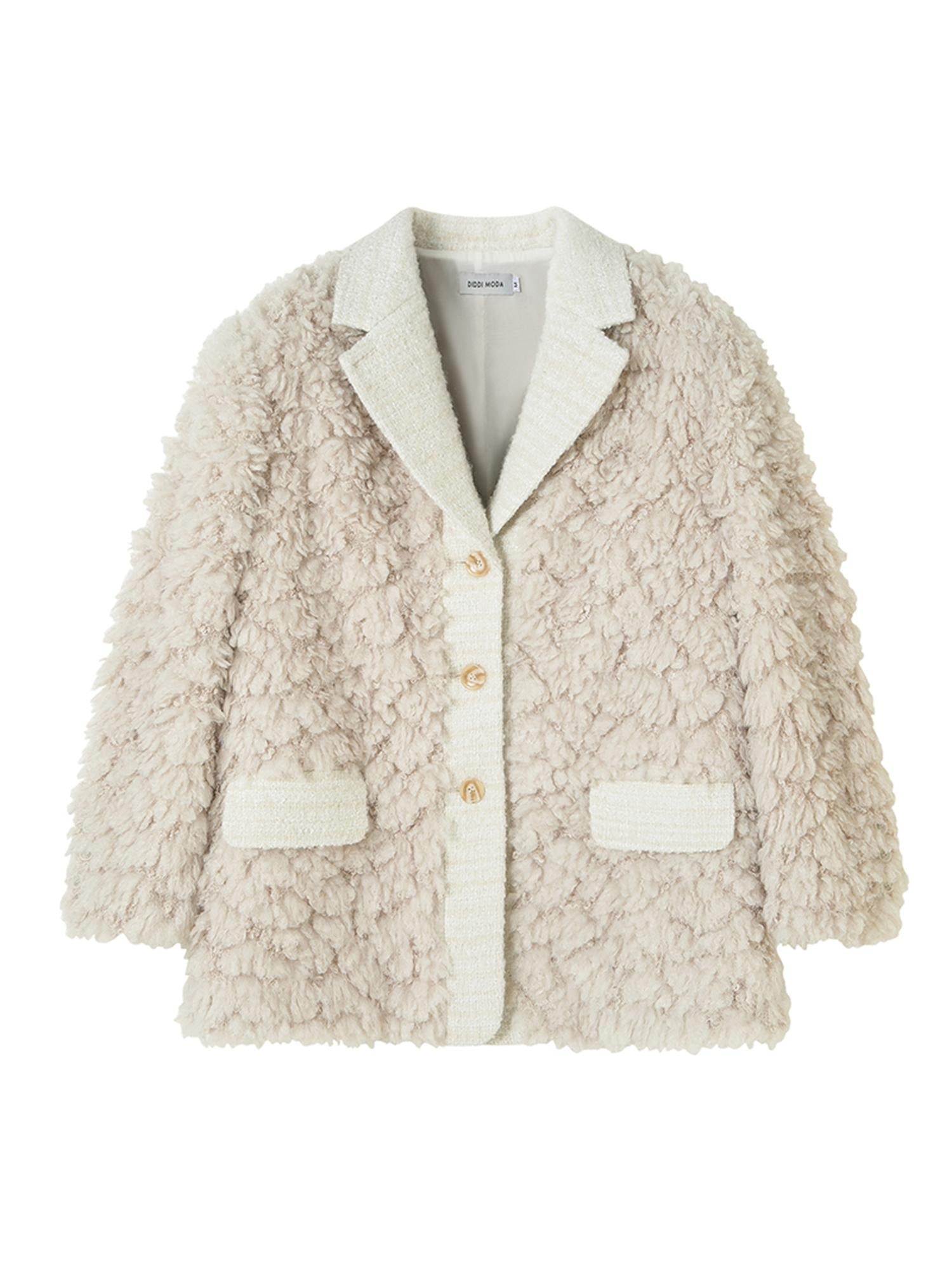 DIDDI MODA Beige Shearling Wool Blend Tailored Coat