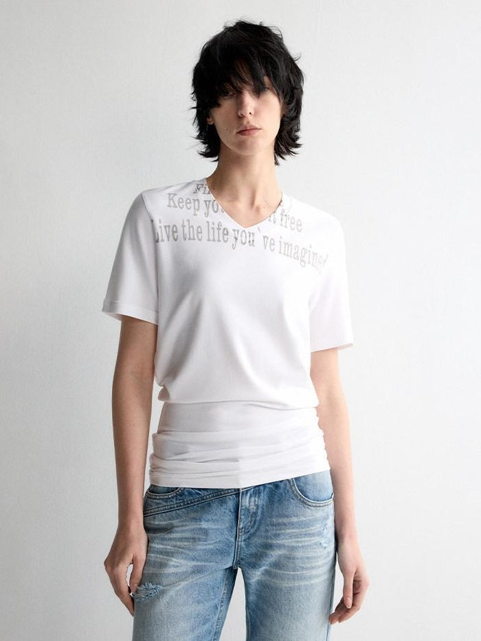 RUN TO THE FUTURE Moisture Wicking V-neck Slim Fit Creative Print Modal Short Sleeve T-Shirts