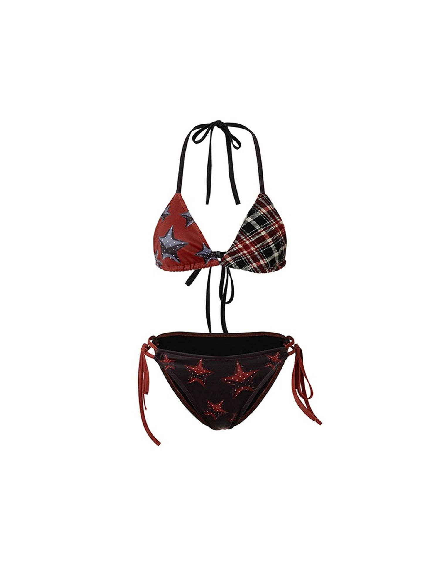 NO ROMANCE Punk Retro Y2K Bikini Swimwear With Star Print