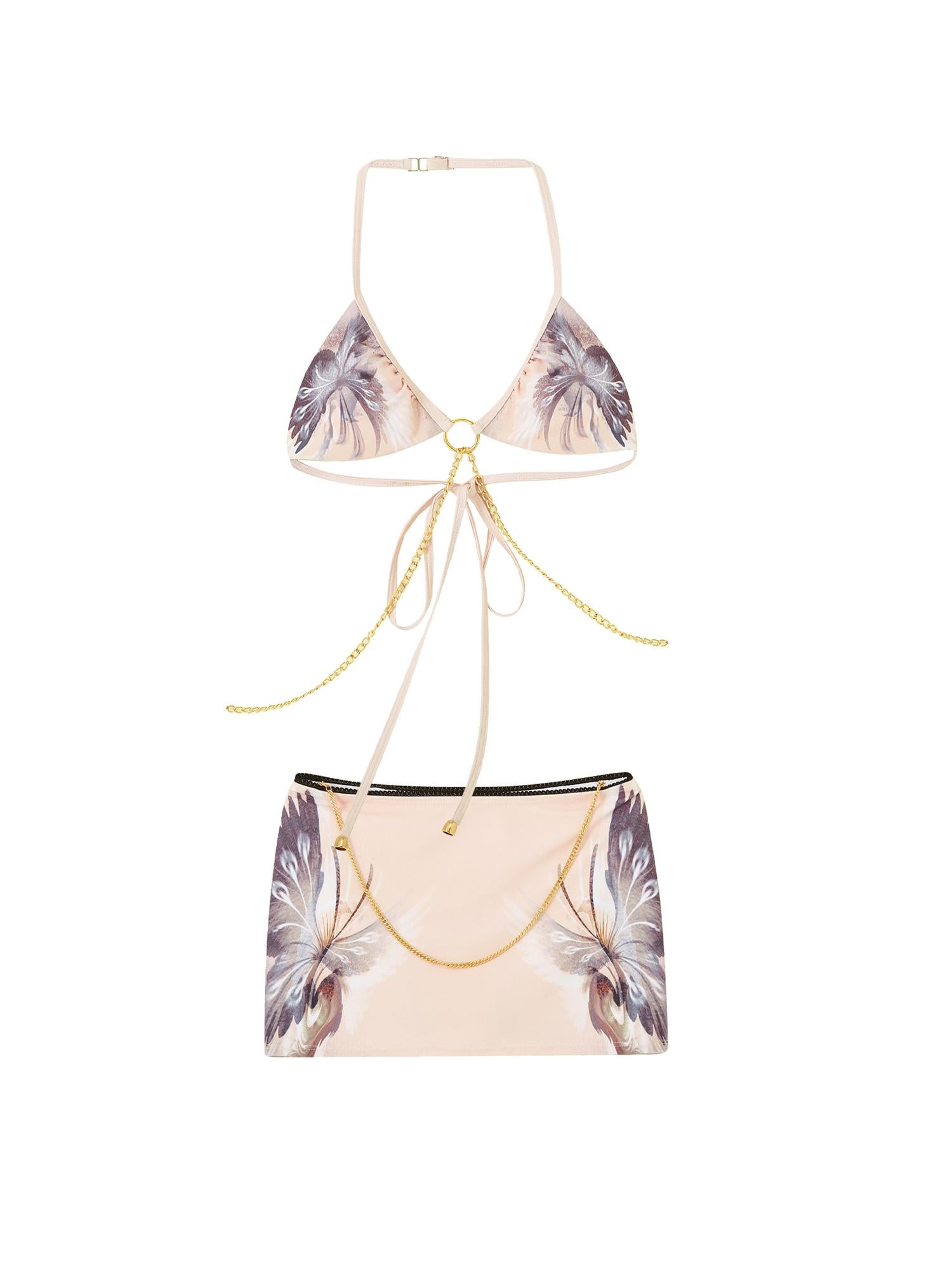 OfAkiva Golden Chain Bird Tattoo Print Bikini Set