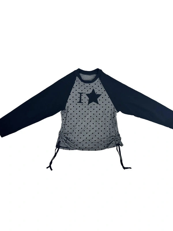 Color Block Raglan Long Sleeve Dot Print I Love T-Shirt