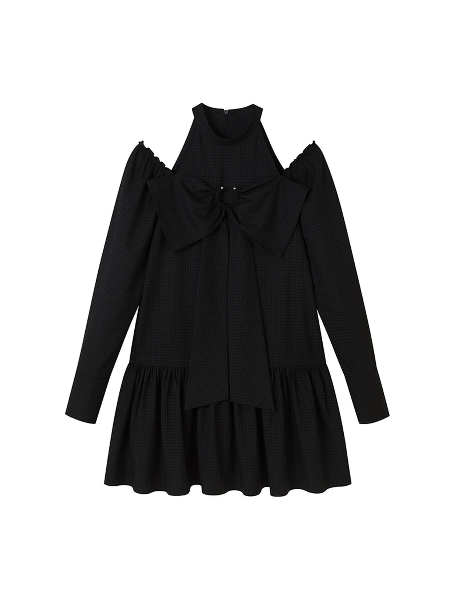 Sweet Bow Black Dress Elegant Lace Up Sleeves