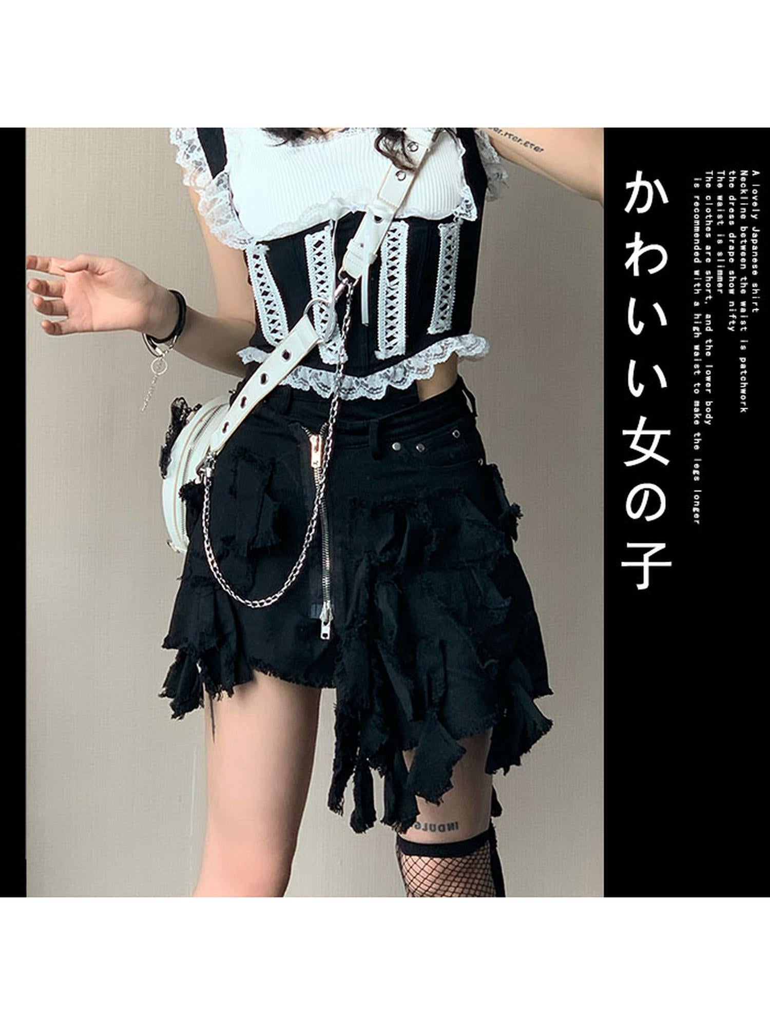 WSW WUSHENWU Y2K Cross Lace Denim Mini Skirt