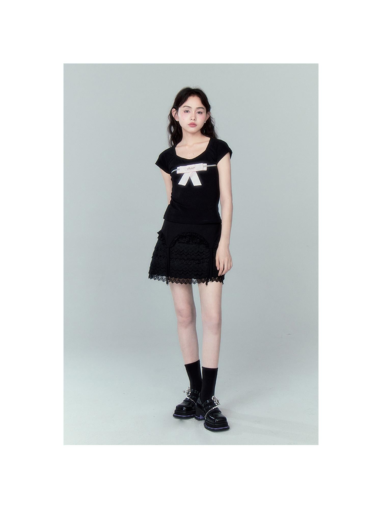 DIDDI MODA Lace Tiered Pure White Mini Skirt