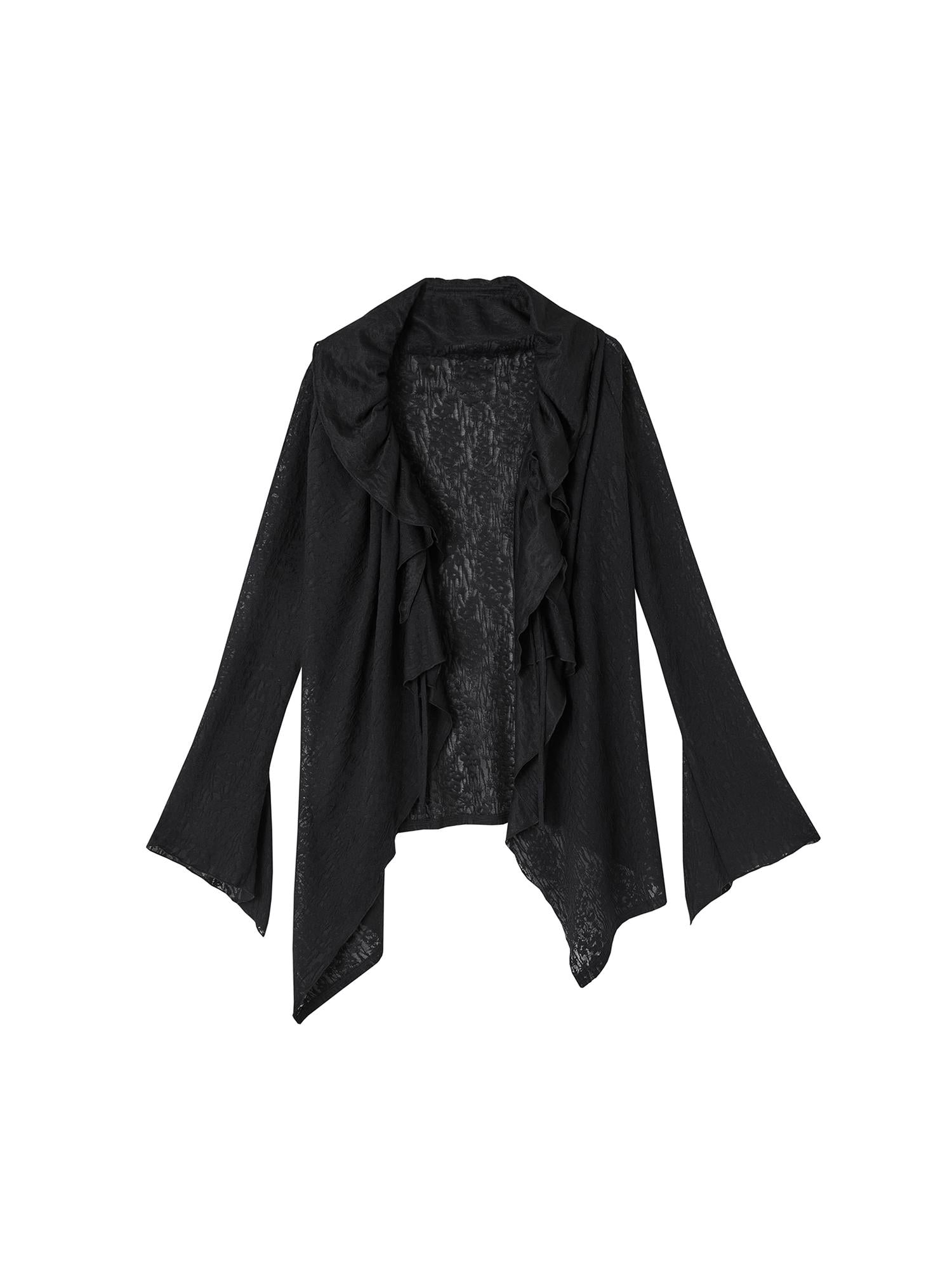OfAkiva Layered Drawstring Lace Hem Knit Cardigan Sweater