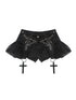 Dark Lace Denim Shorts Detachable Bow Cross